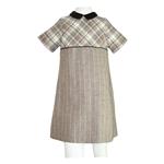 Vestito pura lana M/C colletto in velluto tessuto scozzese + gessato - Fancy La Stupenderia