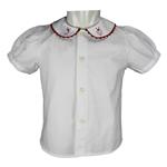 Camicia cotone M/C colletto tondo serpentina e ricamo coccinella - Nonna Magali