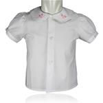 Camicia cotone M/C colletto rouches con ricamo a fiore - Nonna Magali