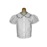 Camicia cotone piquet M/C a sbuffo profilo colletto e maniche con ricami - Nonna Magali