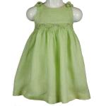 LES ENFATS DE GISELLE-Scamiciato in puro lino con punto smock e fiocchi removibili
